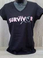 Ladies V-Neck I am a Survivor Tee - Pink