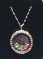 18" Sterling Silver Chain with Crystal Locket - Pink Ribbon