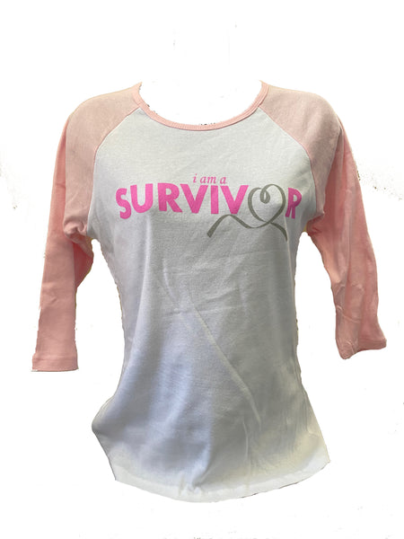 Ladies Baseball Jersey I am a Survivor Tee - Pink